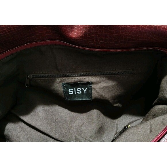SISY Large Handbag Burgundy Zip Pockets Nwt - Picture 6 of 15